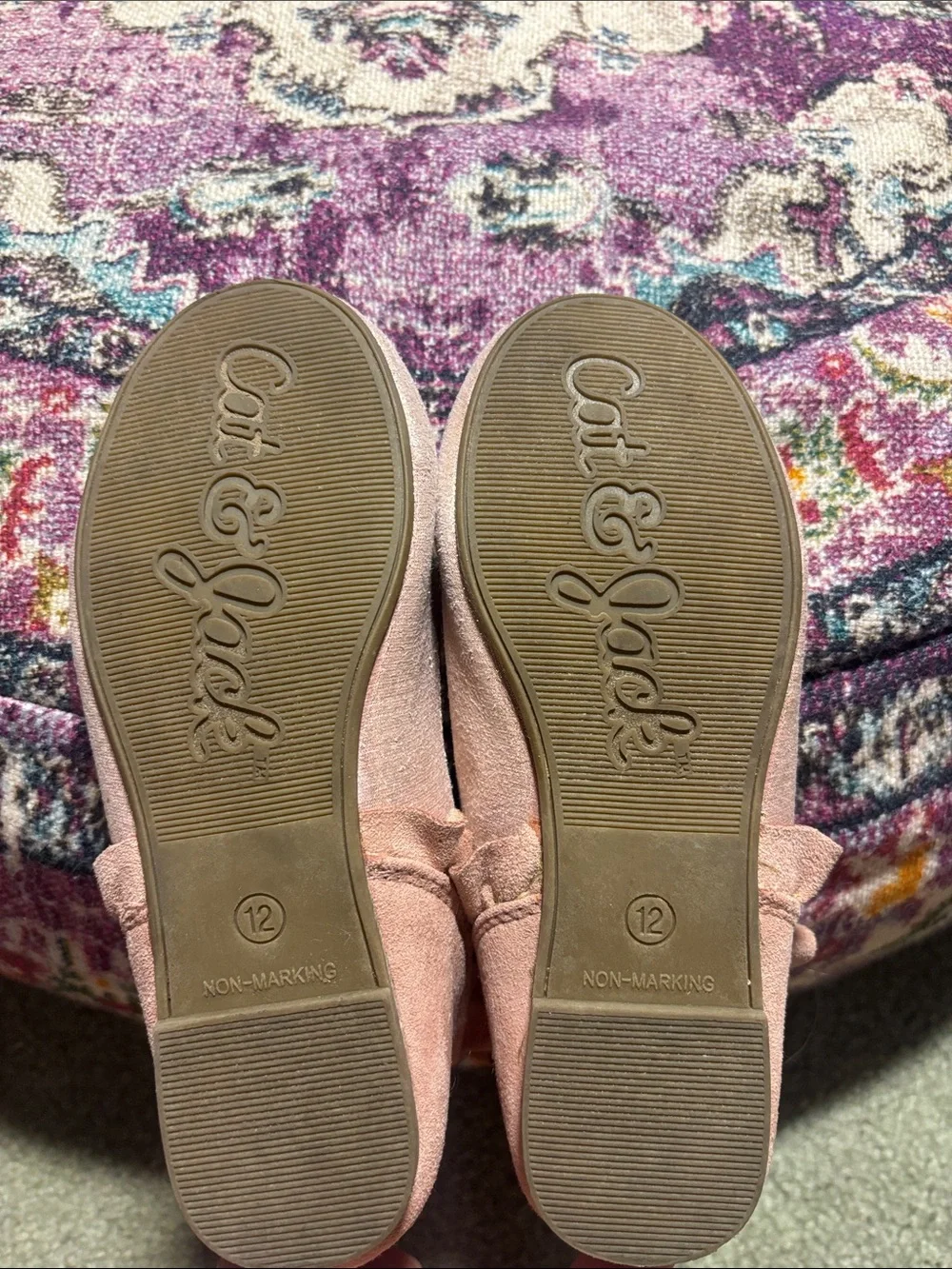 Cat & Jack Girls Ruffled Ankle-Strap Ballet Flats, Sparkly Blush Pink, Size 12